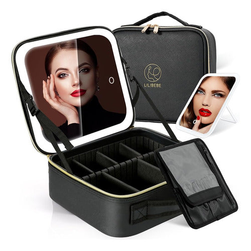 Lilibebe Travel Makeup Bag with Detachable LED Mirror - Adjustable Brightness Scenarios 0