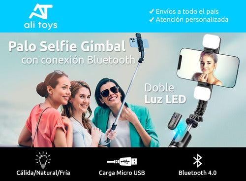 Alitrade Selfie Stick Gimbal with Dual LED Light and Bluetooth for Smartphones Tripod 1