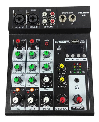 Consola Mixer 4 Canales Con Bluetooth Ross Pa M4u Cuo 0