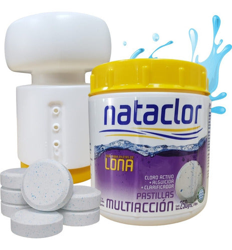 Nataclor Pool Chlorine Tablets and Floater Kit - 1kg Triple Action for Pools 0