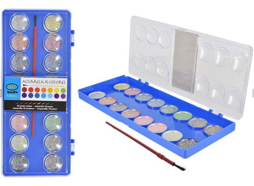 Diwen Glitter Watercolor Set of 16 Colors with Brush 1