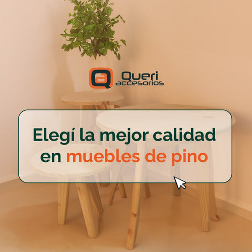 Queri Accesorios Banquito Taburete Silla De Pino Natural 30cm Alto Redondo 3