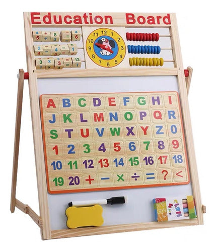 Wooden Double Educational Chalkboard Easel with Marker and Chalk 0