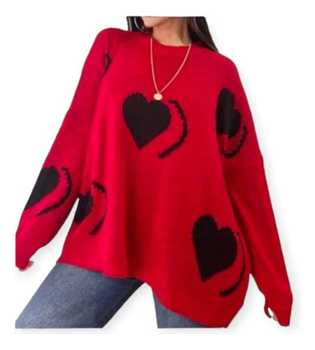 Oversize Printed Round Neck Wool Sweater - Super Spacious 14