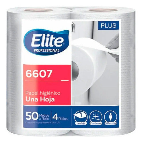 Elite Professional Toilet Paper 50m, Single Sheet, White, Pack of 48 Rolls 0