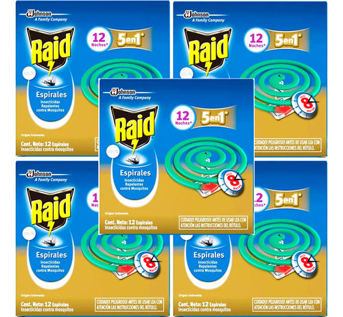 RAID® Espiral Raid Contra Mosquito Dengue 5 Cajas Kit Mes Consumo 0