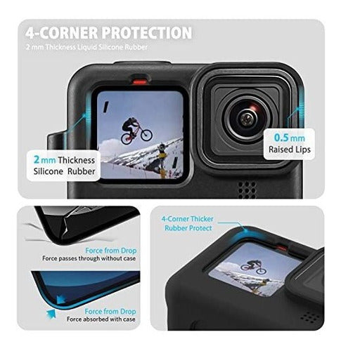 FitStill Silicone Rubber Case 2-Pack Tempered Glass Protector for GoPro Hero 10/9 - Black 3