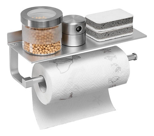 BESy Kitchen Paper Towel Holder with Shelf - Silver 0