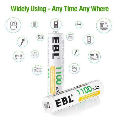 4 Pilas Ebl Triple Aaa Recargables 1100mah + Cargador Usb 7