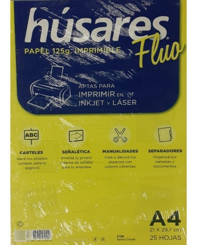 Húsares Fluorescent Yellow Printing Paper 125g x 25 Sheets 0