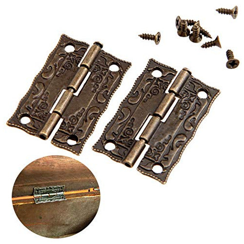 Dophee Mini Decorative Hinges Antique Style 2pcs 36x23mm Bronze Tone 2