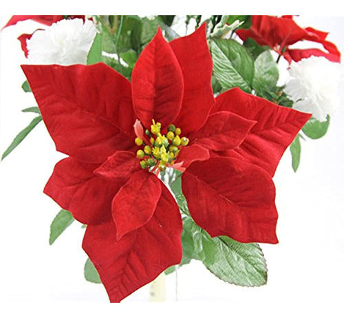 Admired By Nature GPB0707-RD/WT Faux Velvet Poinsettia Carnation Berry X'mas Bush 1