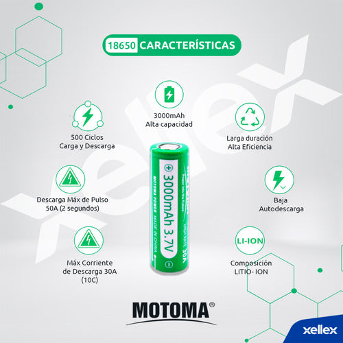 Motoma Combo Kit Cargador USB + Pila Motoma 18650 3000mAh 6