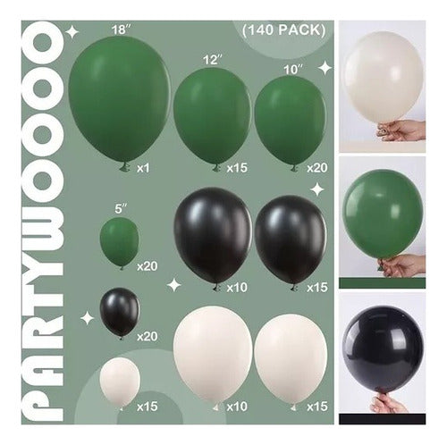 GN Pack of 140 Balloons for Arches + Accessories in Green, Black, and White 1