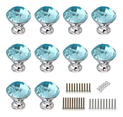 BTSKY 10 PCS 30mm/1.18inch Glass Crystal Cabinet Knobs (Aqua Blue) 0