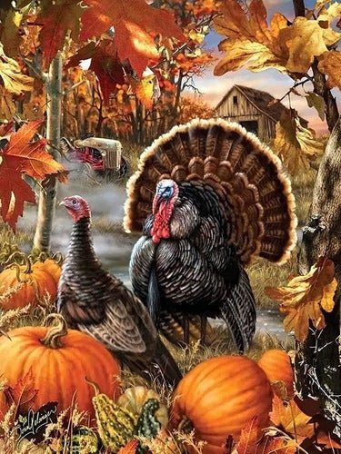 Zariocy 5D Diamond Painting Kit - DIY Roosters and Pumpkins 30x40cm 0