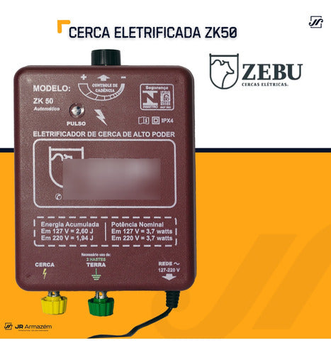 Eletrificador Cerca Eletrica Gado Aparelho Choque 50km Zk50 1