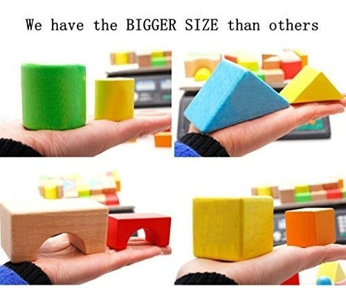 Lewo Large Wooden Blocks Construction Building Toys Set Stacking Bricks Board Games 32 Pieces 1