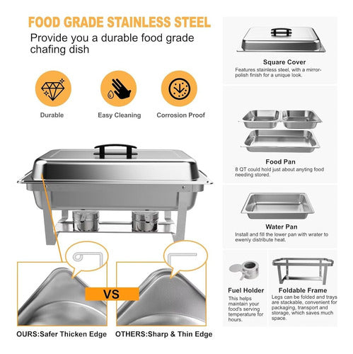 Festa Essential 2 Pack 8qt Rectangular Chafing Dish Buffet S 3