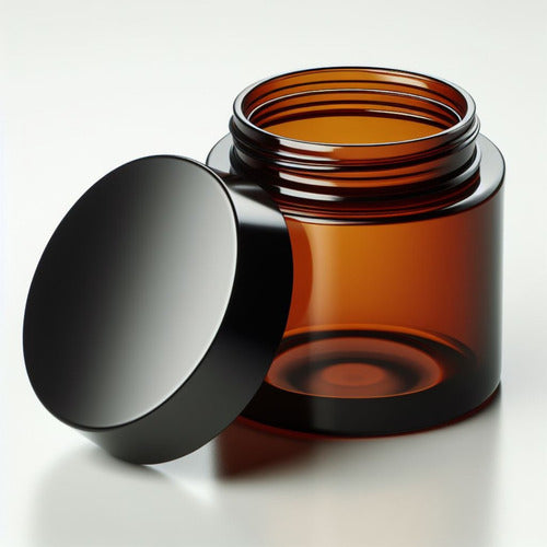 Wheaton 100 Amber Glass Straight Jars 100ml Black Lid 1