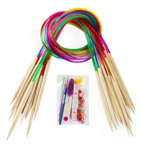 18 Pairs Bamboo Circular Knitting Needles Set with Accessories 0