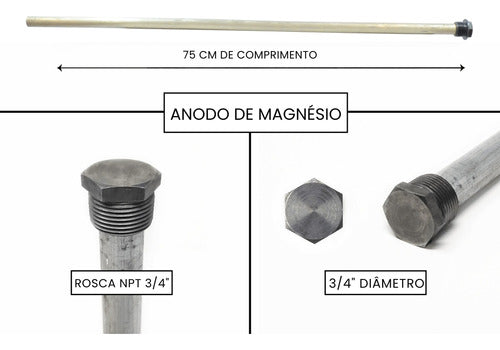 4 Bastões Anodo Sacrifício Aquecedor Solar Boiler 3/4 75cm 4