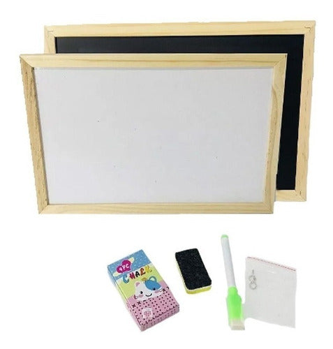 Reversible Chalkboard Marker Board 70x50 Natural Wood Frame 0