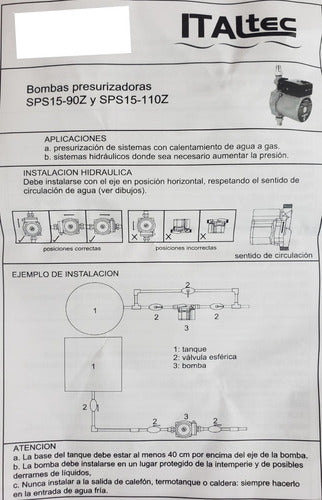 Italtec Bomba Presurizadora SPS15-90Z 100W 1