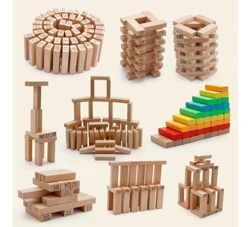 Don Alberto UY Tower of Colored Wood Blocks Game with Dice 6