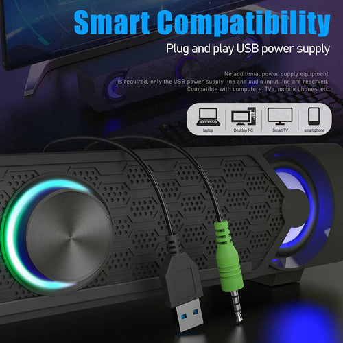 Smalody LED Mini Speaker for Computer - Sound Bar with Light Effects 2