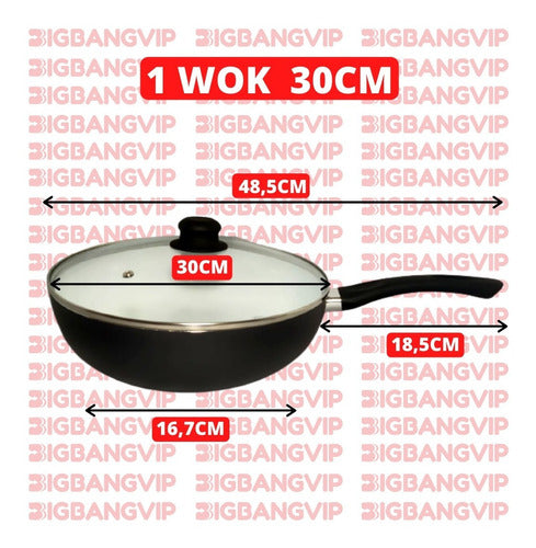 Ceramic Cookware Set 6pcs: Wok, 3 Frying Pans, Skillet, Non-Stick 4