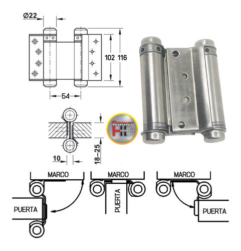 BRZ Vaiven Double Action Hinge 100 Mm Stainless Steel 4" 1