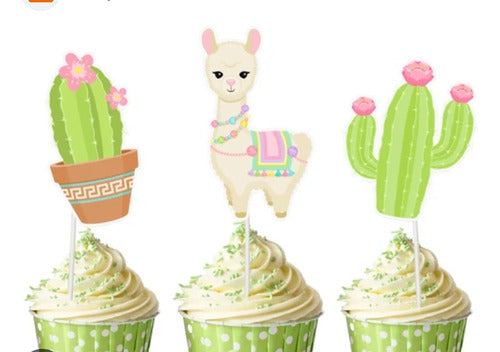 Llamas Cactus Tunas Pack X15 Toppers Para Cupcakes Muffins 0