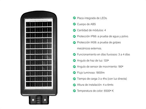 Belmotec Luminaria Solar 200W Ahorro Energia Exterior Soporte Sensor 3