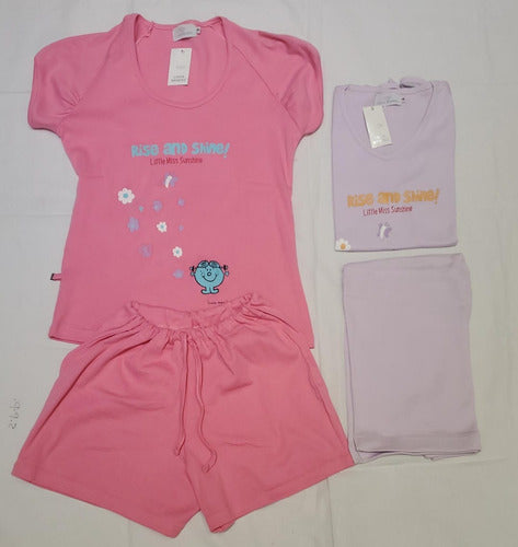 Girl's Summer Pajama Set Luciamendez Solid Color Cotton T-Shirt and Shorts 2
