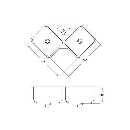 Bacha Cocina Doble Acero Esquinera 62x62x18 Mi Pileta 350 1