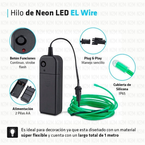 1 Meter Neon LED El Wire Light Cable Tuning Pilas 3V 2