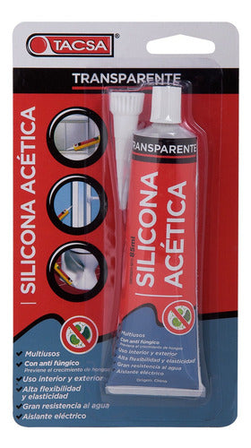 Tacsa Acetic Silicone Sealant 85ml Transparent x10u 1