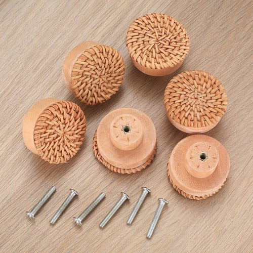 Le Monde Set of 6 Rattan Wooden Knobs for Furniture & Doors 1