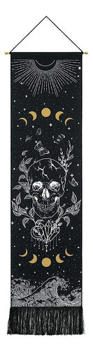 Uspring Skull Tapestry Moon Phase Tapestry Stars Starry Tape 0