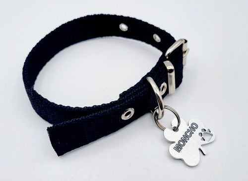 MEDALLAS PARA PERROS Chapita Identificatoria Perro Gato Trebol + Collar Negro 2cm 2