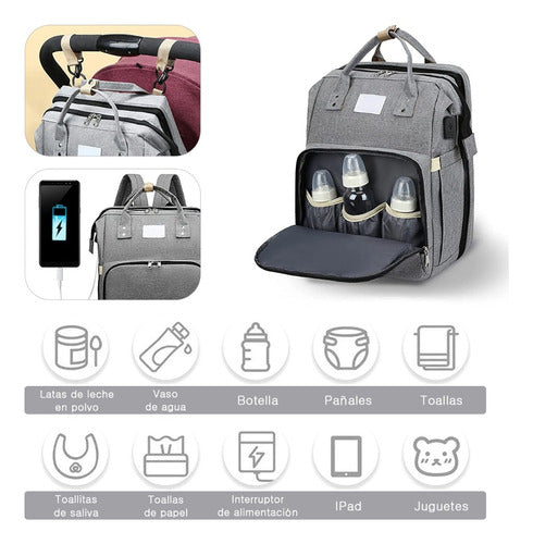 Maternal Backpack with Foldable Changing Crib and USB - Many Colors 2