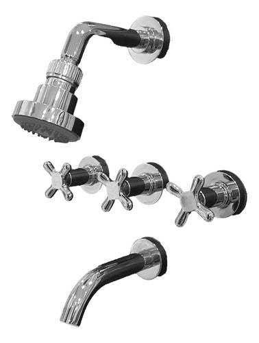Bathroom Recessed Faucet Set - Shower with Cross Handles Chrome Plated 1