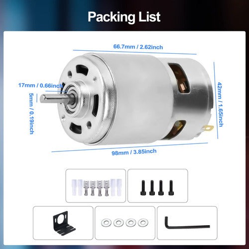 Motor Cc 775 12v, Alto Par, 20000 Rpm, Doble Rodamiento 4