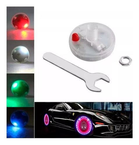 Kit 4 Tapas Valvulas Rueda Neumatico Luz Led Auto Moto Bici 5