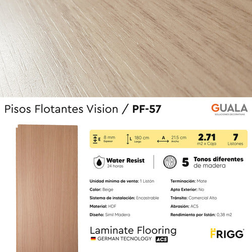 Frigg Piso Flotante Simil Madera 8 Mm Alto Transito Clic Hdf Uni 1