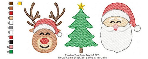Embroidery Machine Christmas Santa Claus Reindeer Trio 3230 Design 3