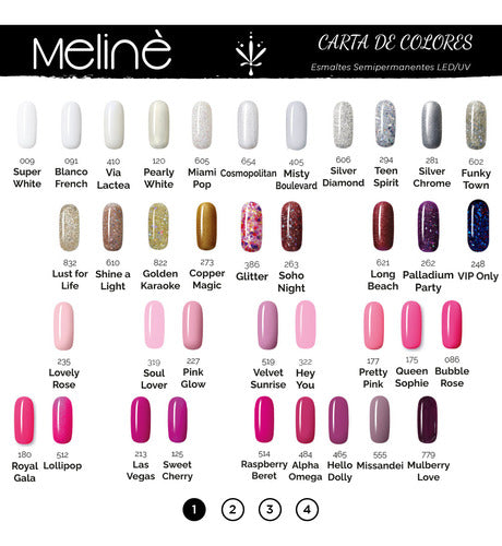 Combo 4 Esmaltes Semipermanentes Meliné + Base + Top Meliné 2