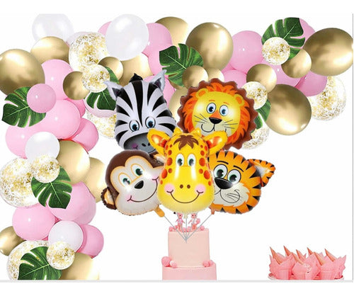 Pack 128 Globos Safari/selva Nena O Varónhojas , Cinta 5m 0