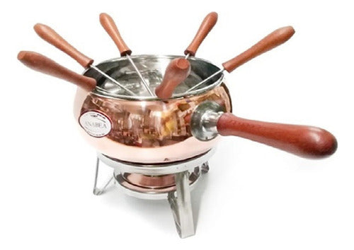 Copper Fondue Set with 6 Forks, Burner, and Anabea Case 0
